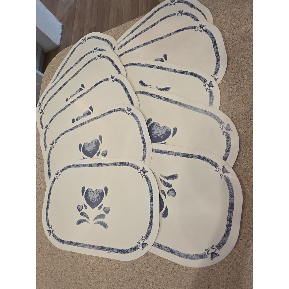12 Corelle Coordinates Blue Hearts Decofoam Reversible Placemats Made in USA💙